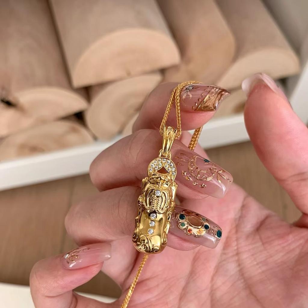 Медная монета Пиксю Ваджра Пестик Ожерелье Женский Национальный Стиль Подвеска Привлекает Богатство и Сокровища, Высококлассная Цепочка на Ключицу Легкая Роскошь