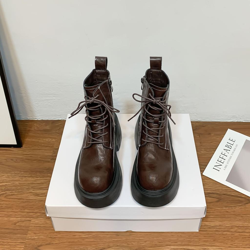 Маленький человек платформа Мартин ботинки шнуровка спереди британский стиль ретро женские ботинки удобные корейская версия большая голова ботинки-локомотивы