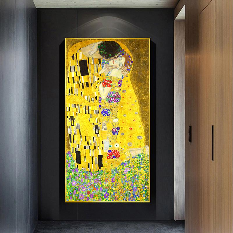 Gustav Klimt The Kiss Oil Paintings Posters and Prints Classical Wall Art Pictures for Living Room Bedroom Home Decoration