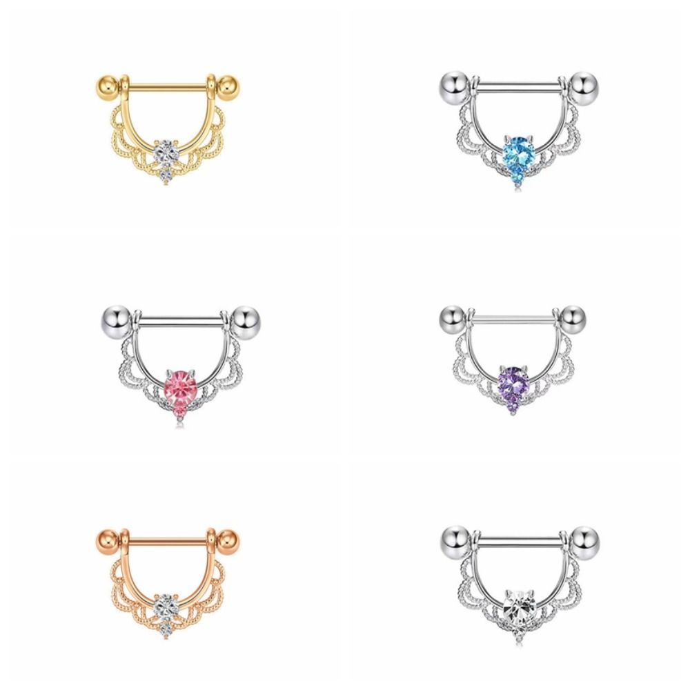 Кольцо для сосков U-образной формы со штангой и цирконием, полукруглое со стразами, на каждый день