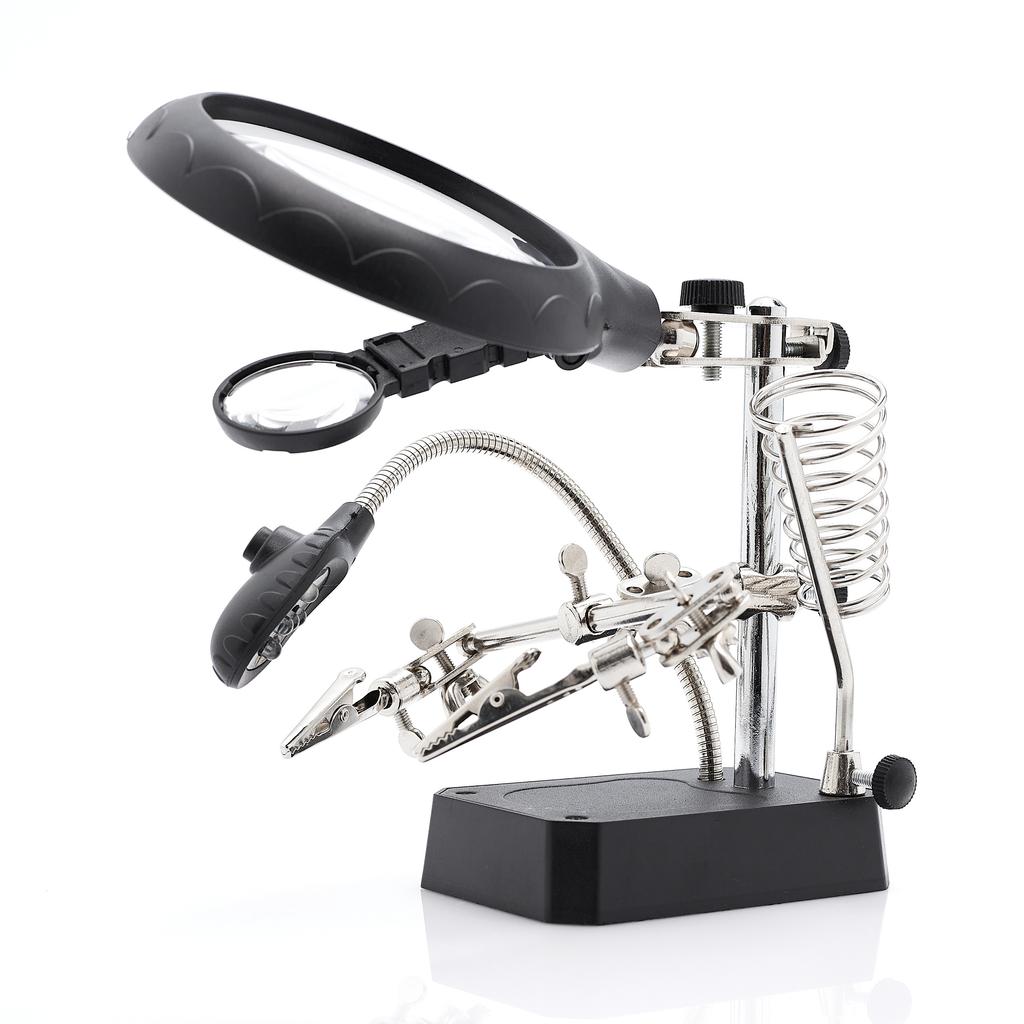 Mounting Bracket - Third Hand With Illumination And 3 Magnifying Glasses (90Mm - 2.5X, 34Mm/7.7X And 34Mm/10X) Te-800