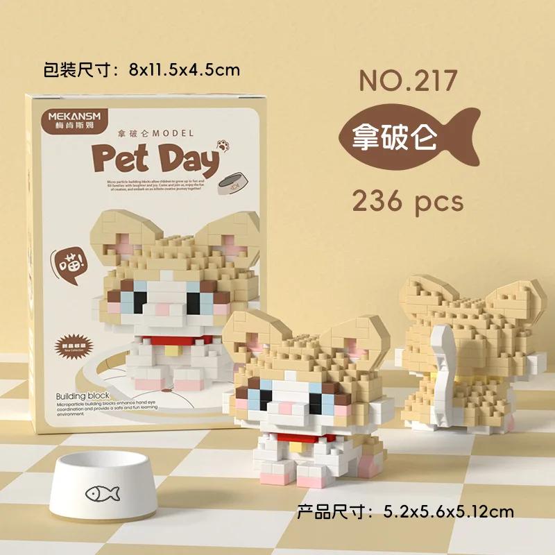 Animal Micro Building Blocks Sets Ocelot Ragdoll Cat Dog 3D Model Husky Collie Mini Figure Brick Toys Schnauzer For Kids Gift