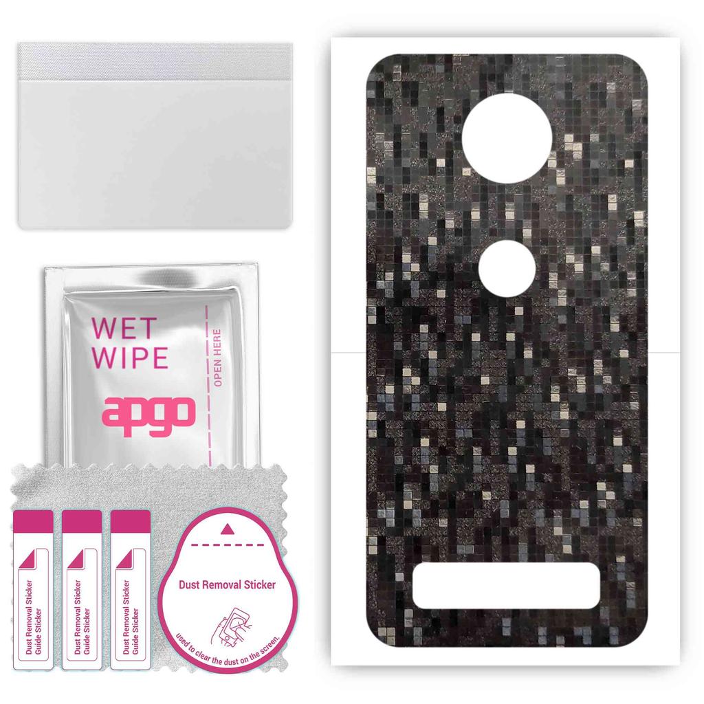 apgo Protective Skin Sticker for the back compatible with Motorola Moto Z2 Force, Wrap Film, Foil, Vinyl - Pattern Carbon Black Pixel