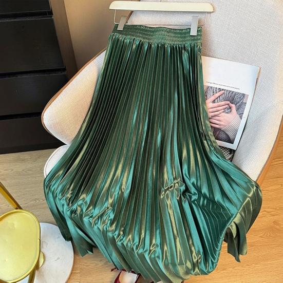 Юбка макси с высокой талией, глянцевая длинная юбка, однотонная, плиссированный дизайн, большой подол, юбка для танцев, для работы, отдыха, повседневной носки