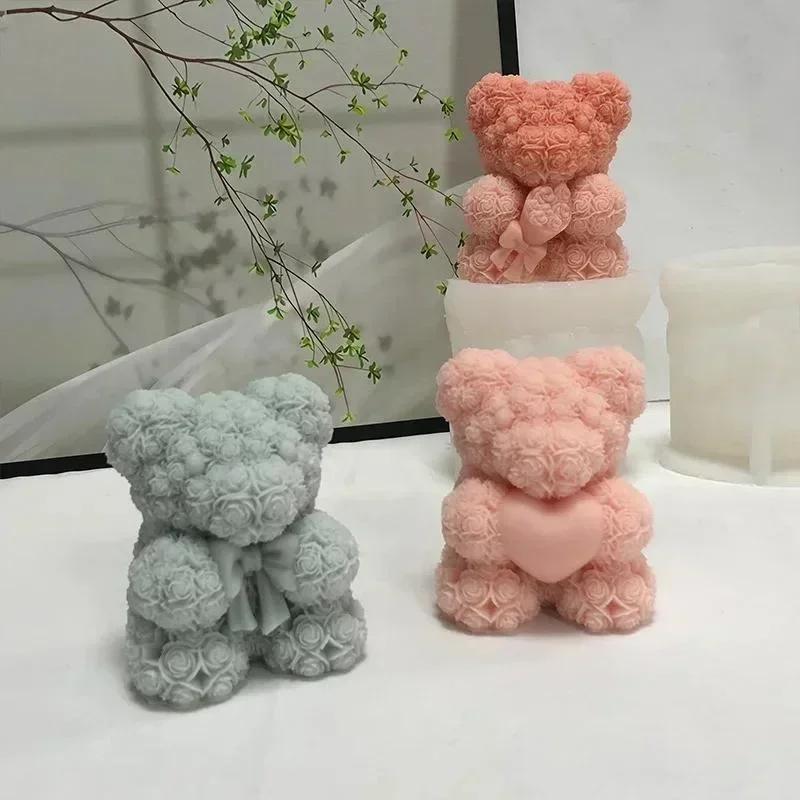 Love Bear Handmade Creative Свеча Силиконовая форма Сердце Милый медведь Торт Силиконовая форма Роза Медведь Сердце Магический куб смоляная форма