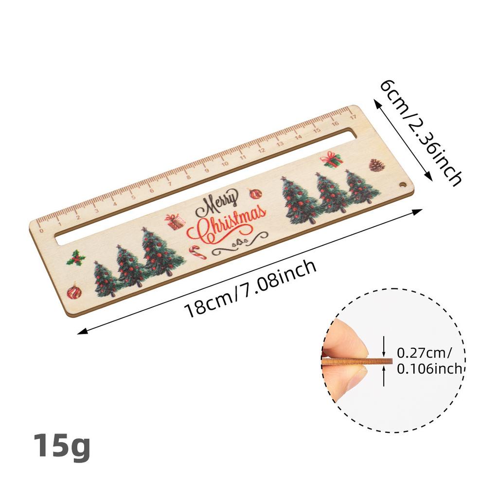 1 Piece Cute Cartoon Wood Straight Ruler Kawaii Tools Stationery Cartoon Drawing Christmas Gift Office School Measuring