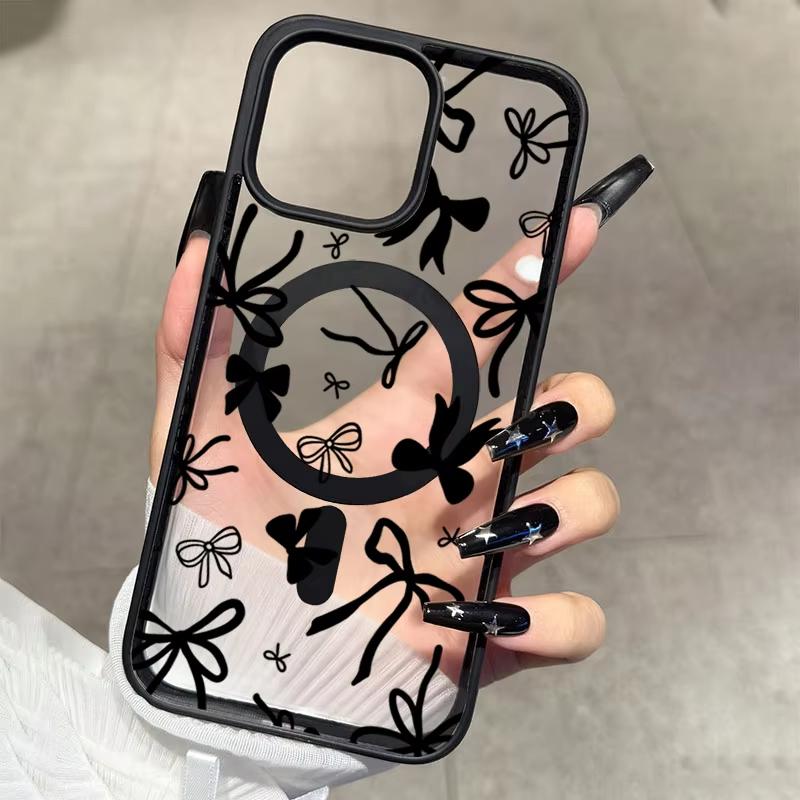 С чехлом для телефона с различными узорами в виде бантов для iPhone 17 16 15 14 Pro Max 13 12 11 Mini 16E 17 Air XS Max X XR Беспроводная магнитная крышка