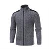 New Men's Fleece Thickened Knitted Jacket Stand-up Collar Splicing Knitted Sweater Cardigan Sweater Men's