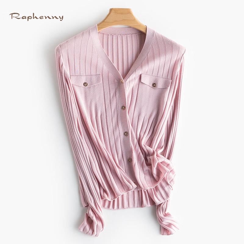 Raphenny Women's V-Neck Knitted Long-Sleeve Cardigan