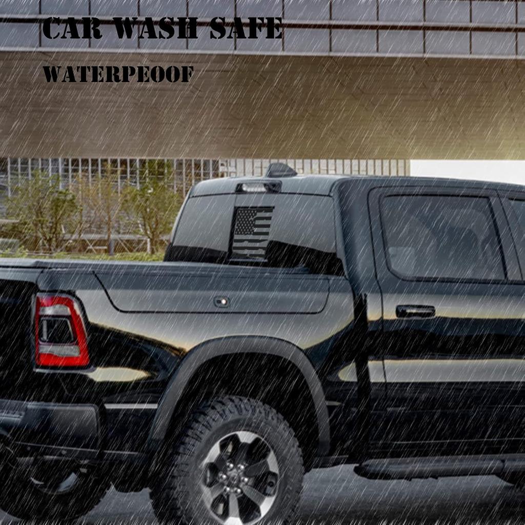 Rear Back Middle Window American USA Flag Vinyl Decal Compatible With And Fits Dodge Ram 2009-, Matte Black 1PCS Distressed(E)