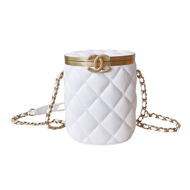 CHANEL Sheepskin Bucket Bag, Shoulder Bag, Crossbody Bag Women's White AS2640