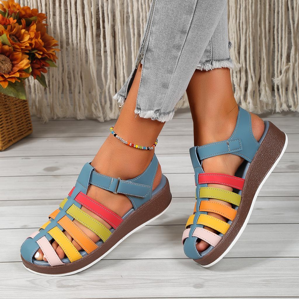 Women's Shoes 2024 Baotou Hollow Women's Sandals Summer New Retro Roman Shoes Fashion Mixed Colors Wedges Sandals Women Zapatos