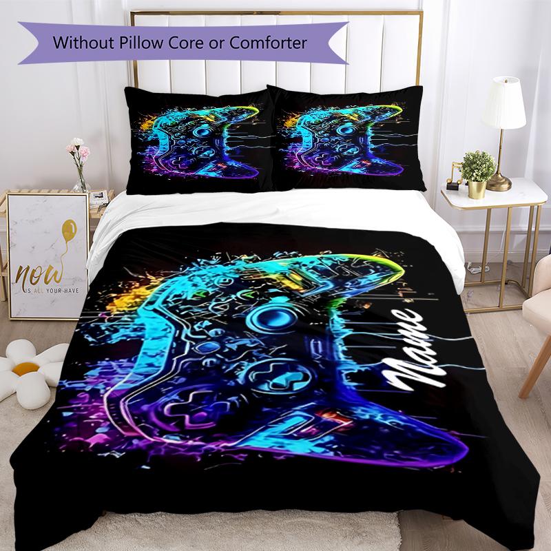 3pcs Custom Name Game Controller Bedding Set Duvet Cover Closure Includes 1 Duvet Cover & 2 Pillowcases, Soft and Comfortable for All Seasons.