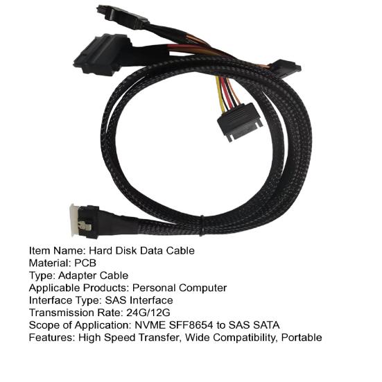 Yousheng 80CM Slim SAS SFF-8654 8i to 2xSFF-8639 NVMe U.2 SSD Adapter Cable High Speed Transfer SFF-8654 74Pin to SFF-8639 68Pin Hard Disk Data Cord