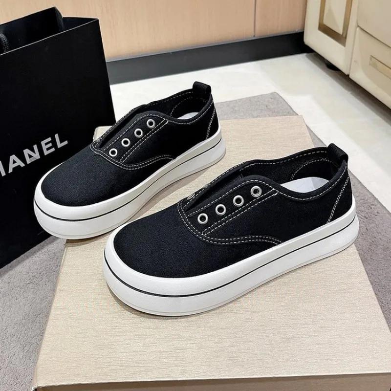 Модные женские парусиновые туфли на плоской подошве 2024 года, летние новые низкие неглубокие женские кроссовки без застежек, повседневные кроссовки zapatillas mujer, белые женские кроссовки