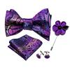 Cool Mens Self Bow Tie Hanky Cufflinks Boutonniere Purple Silk Butterfly Tie Bowtie Wedding Dating