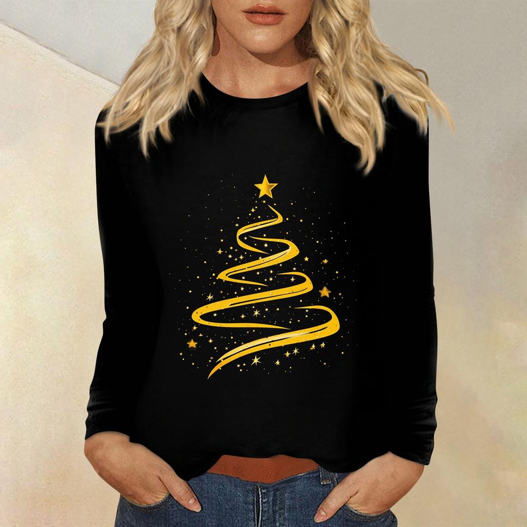 Long Sleeve Shirts For Women Cute Christmas Day Print Graphic Tees Blouses Casual Plus Size Basic Tops Pullover