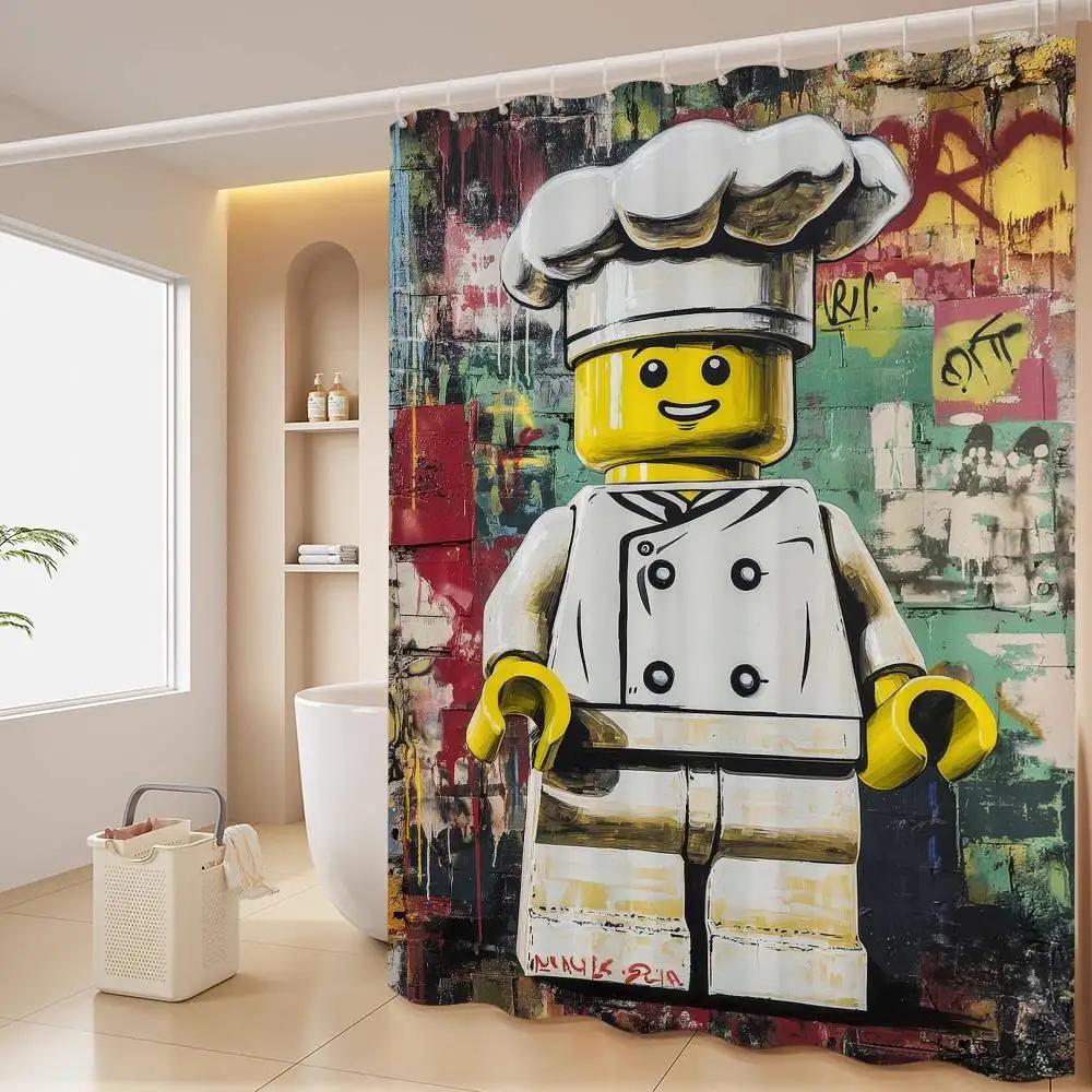 Мультяшная Абстрактная Веселая Различные Профессии L-Лего Занавеска для Душа, Декоративная Занавеска для Душа для Ванной Комнаты, Водонепроницаемая Занавеска для Душа с Крючками