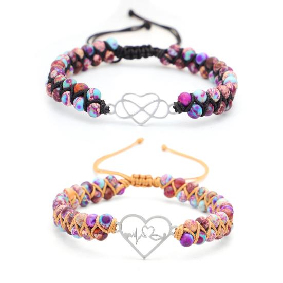 Браслет для пар, двухслойный, сотканный вручную, регулируемый, из нержавеющей стали, плетеный в виде сердца любви, подвеска из веревки на удачу