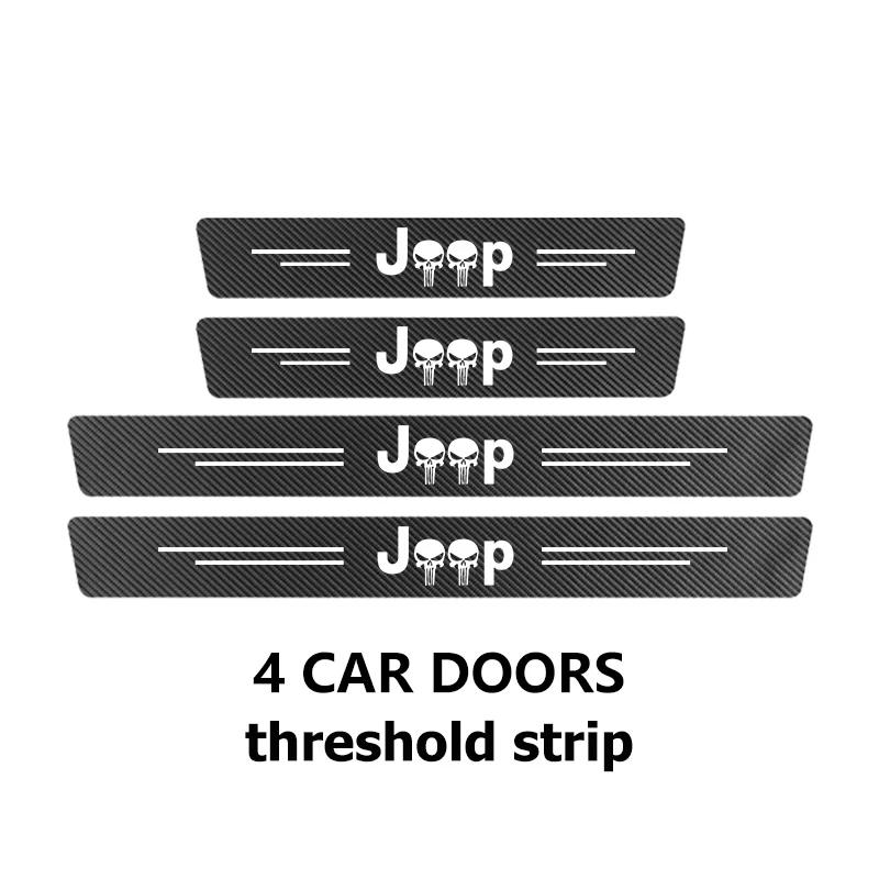 4Pcs Carbon Fiber Car Doorsill Protector Sticker For Jeep Compass Wrangler Gladiator Renegade Grand Cherokee Wagoneer AJW1