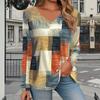 Color Box Print Women Tshirts Ladies Tops Long Sleeve V-neck Pullover Femme T-shirts T Shirt For Women