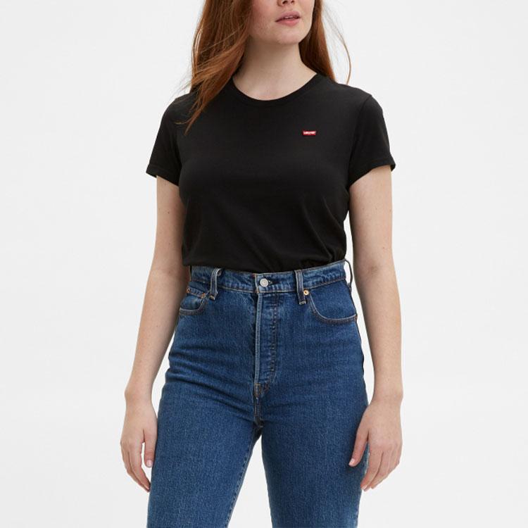 Женская однотонная футболка с круглым вырезом и логотипом Levis, черные 39185-0008