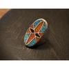 Б/у серебряное кольцо Навахо Old Pawn [Чипсы бирюзы и коралла]
