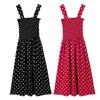 Летнее женское платье в горошек без рукавов с эластичным бюстом с квадратным вырезом трапециевидной формы с большим подолом плиссированное платье до середины икры для свиданий и покупок миди-платье