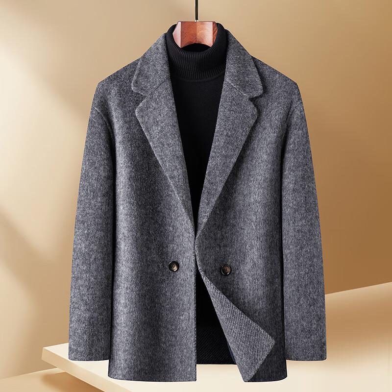 FAPAI Men's Wool Blend Mid-Length Double-Breasted Coat