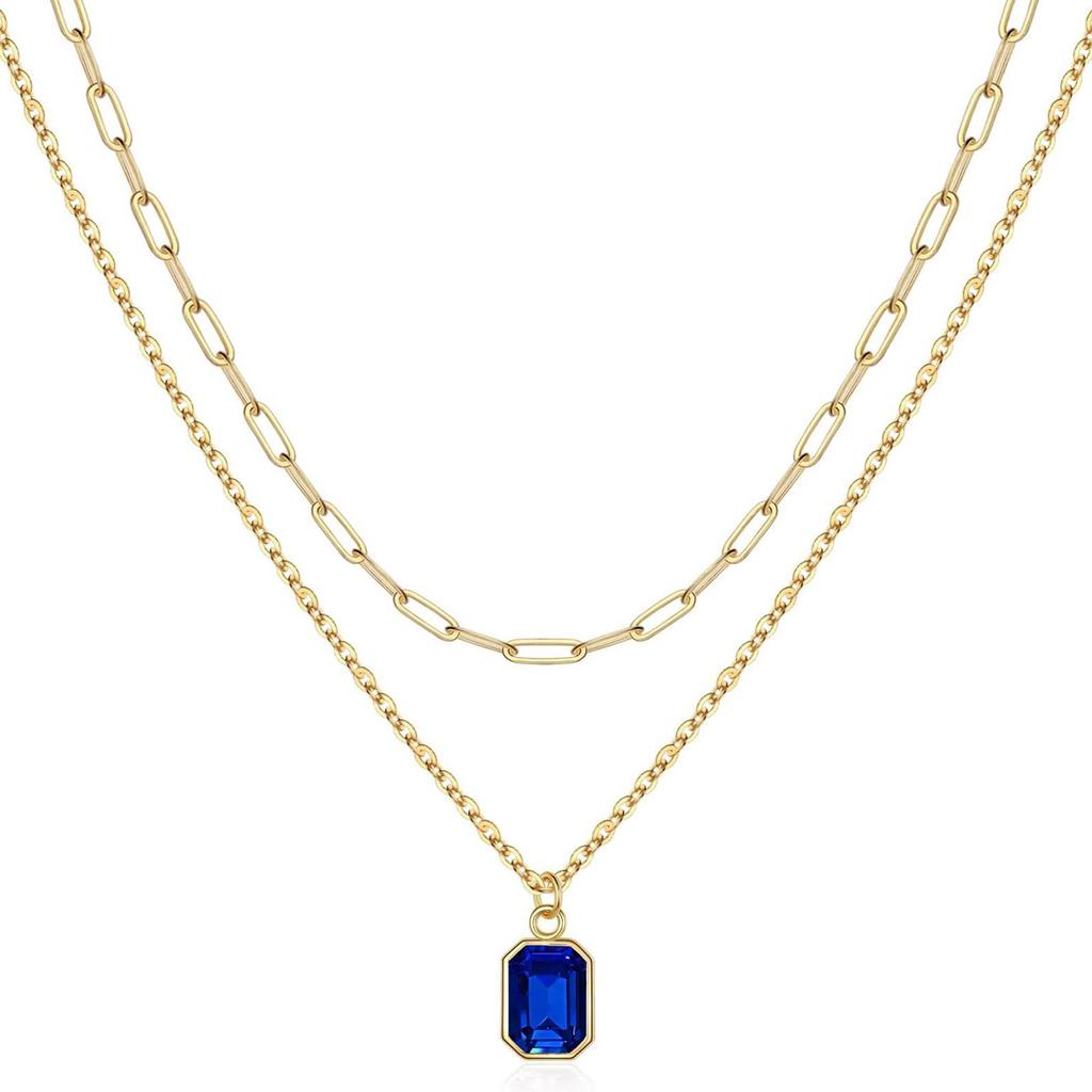 Elegant Double Layer Necklace Featuring December Birthstone And 18k Gold Plating Rectangular Design Neckchain For Women