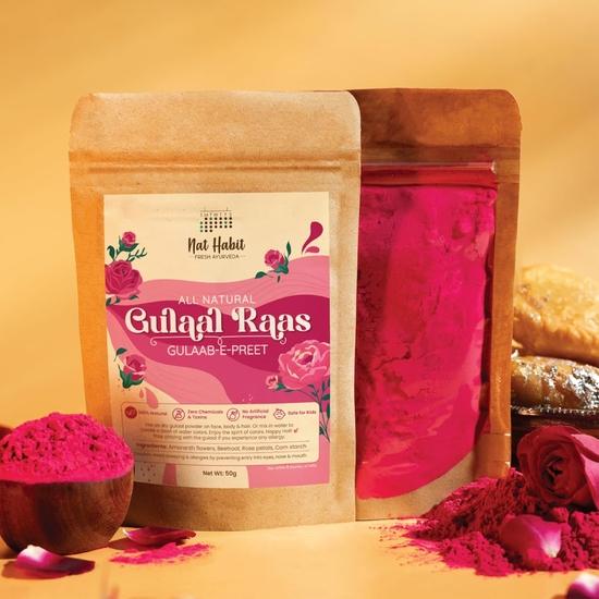 Nat Habit Gulaab-E-Preet Gulal Pink Color Gulal | Organic Natural Holi Colours (Abeer) | Rose Petals, Amaranth & Cornstarch (Pack of 2 X 50g)