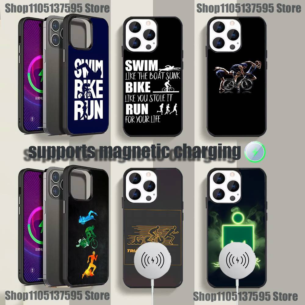 Чехол для телефона Triathlon Swim Bike Run для iPhone 17,16,15,14,13,12,11,Pro,Max,Plus,Mini,SE4,E Магнитный Magsafe Беспроводная зарядка