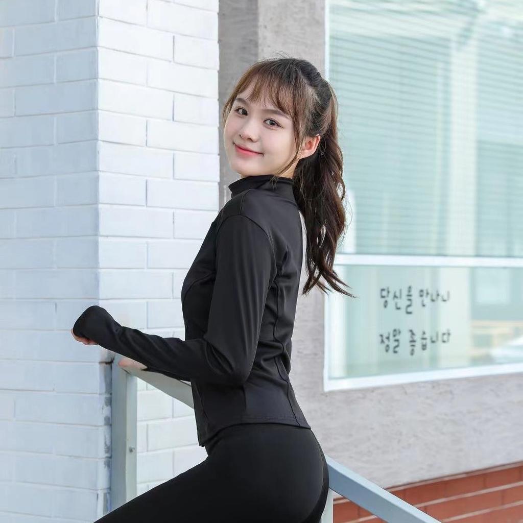 Однотонные спортивные футболки Быстросохнущие топы Футболки на молнии для женщин Футболки для спортзала Одежда для йоги Спортивная одежда Повседневные футболки для девочек Топы для велоспорта с длинным рукавом Футболки для бега