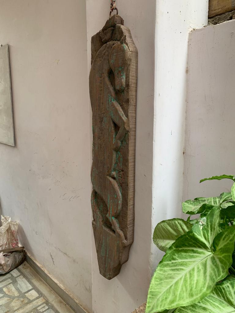 Rustic Wood Carved Horse Wall Plaque: Antique Indian Panel