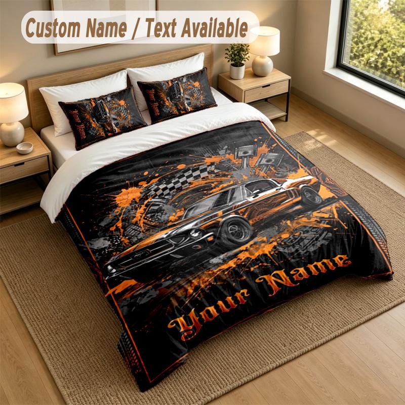 Car Van Theme Personalized 3Pcs Bedding Set Custom Text & Name 1 Sheet 2 Pillowcases Household Bedding 1pc