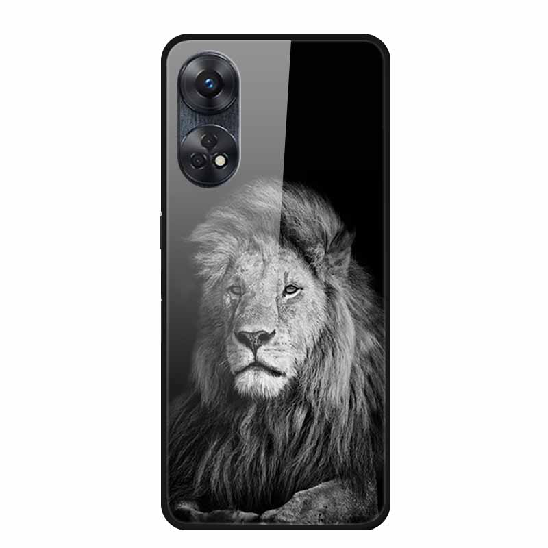 Для Oppo Reno8 T 4G Чехол Роскошная Задняя Крышка из Закаленного Стекла Жесткий Чехол Для Reno8 T 4G 6.43" Capa Funda Животное Яркий Coque Волк