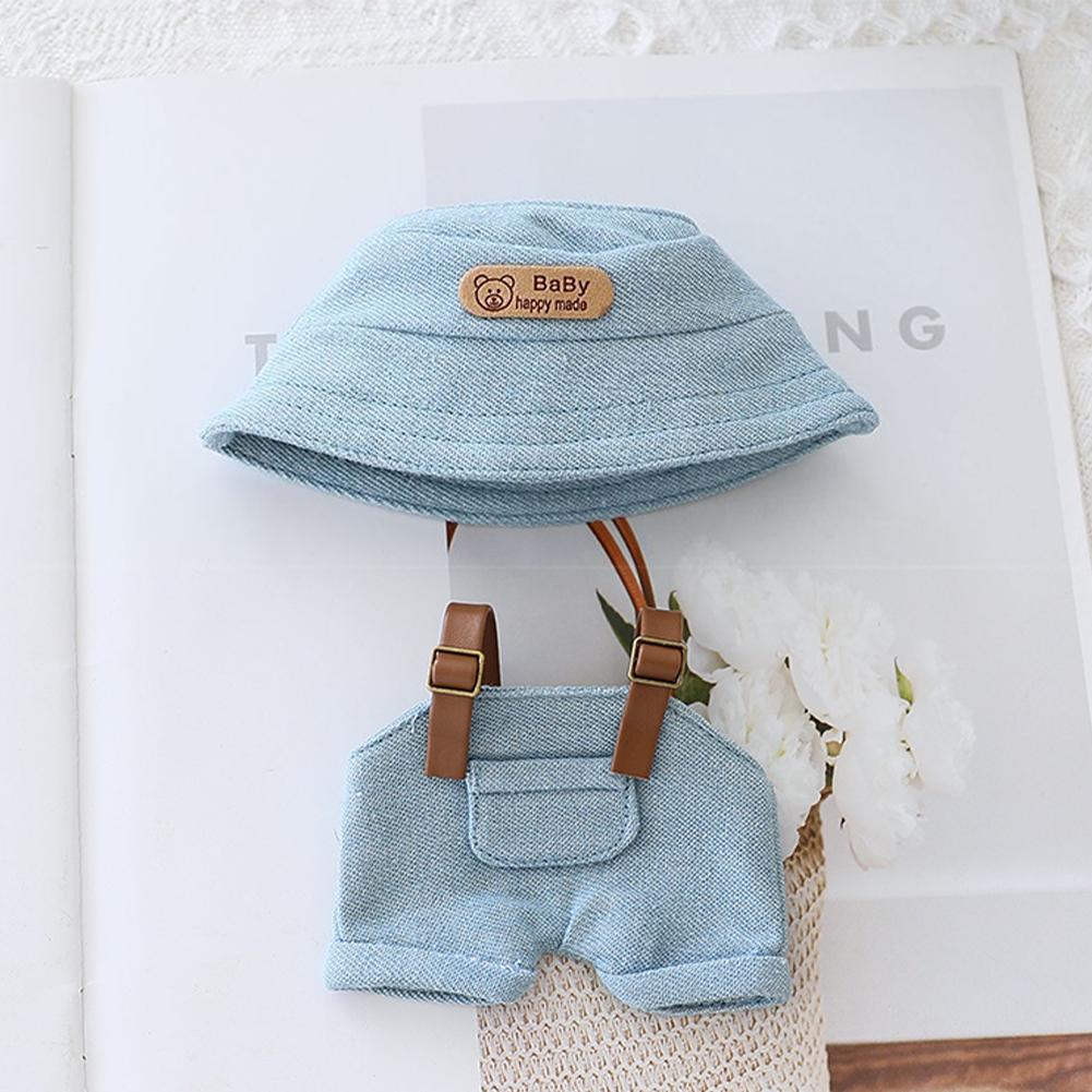 For 17cm Doll Clothes Fashion Bucket Hat Overalls Doll Clothes Color Match Hoodies Dolls Accessories Cute Decoration Little Clothes