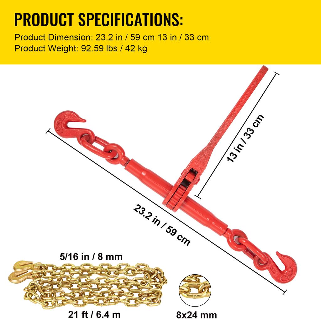 SucceBuy 4Pcs Chain Load Binder 5/16" Tie Down Kit with 5400LBS Working Capacity & 2 Grab Hooks Transport  for Package Towing