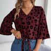 Fashion Long Sleeve Leopard Print Blouse Women Loose Elegant Casual Shirts for Women Vintage V Neck Lace Up Office Lady Tops 24118