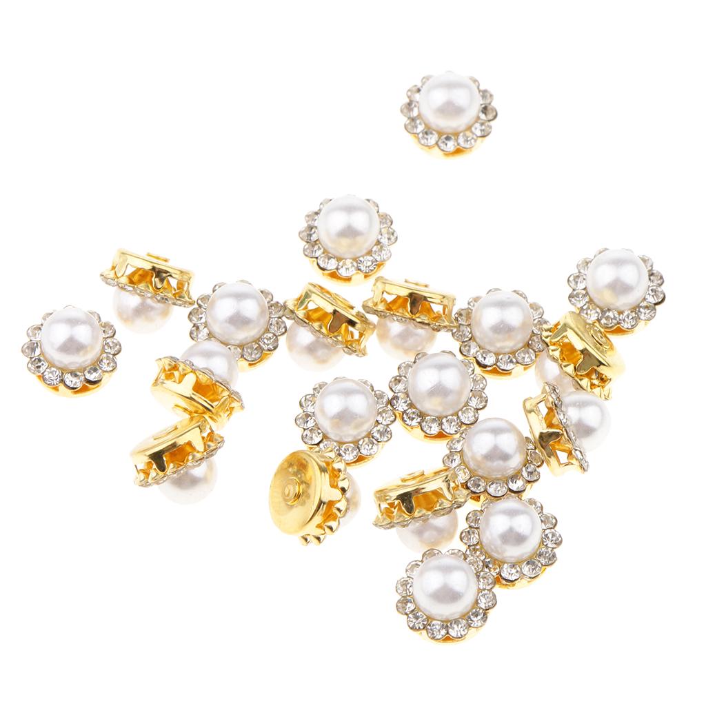 20 Pieces Faux Pearl Buttons Rhinestone Embellishments Flatback for DIY 12mm