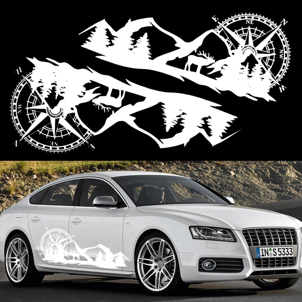 Большие наклейки на автомобиль Компас Дерево Гора Олень ПВХ наклейки Виниловая графика Водонепроницаемый внедорожник автофургон Стайлинг Украшения Внешние аксессуары