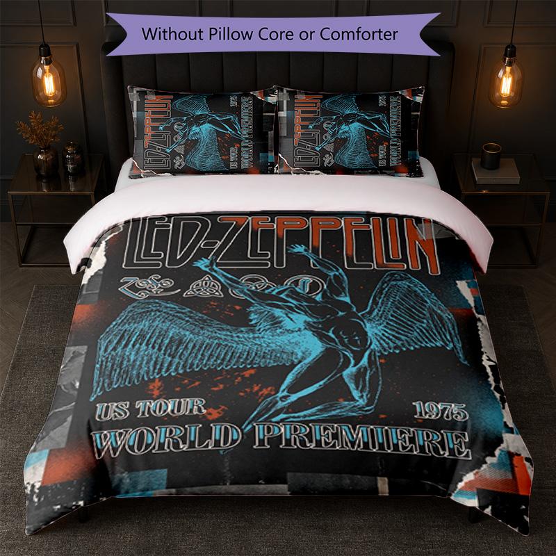 Led Zeppelin Print 3Pcs Bedding Set Duvet Cover With Two Pillowcases Soft Bed Linen For Household Bedroom