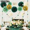 15pcs Green Tissue Paper Pom Poms Green Wedding Party Decorations Dots Paper Garland for Neutral St. Patrick's Day Party Birthday Rustic Wedding Decor