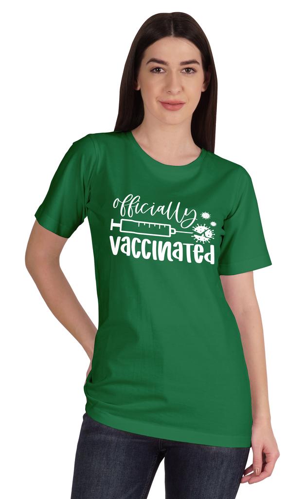 Inkmeso Womens Officially Vaccinated Funny Pro-Vaccine Crew Neck T-shirt