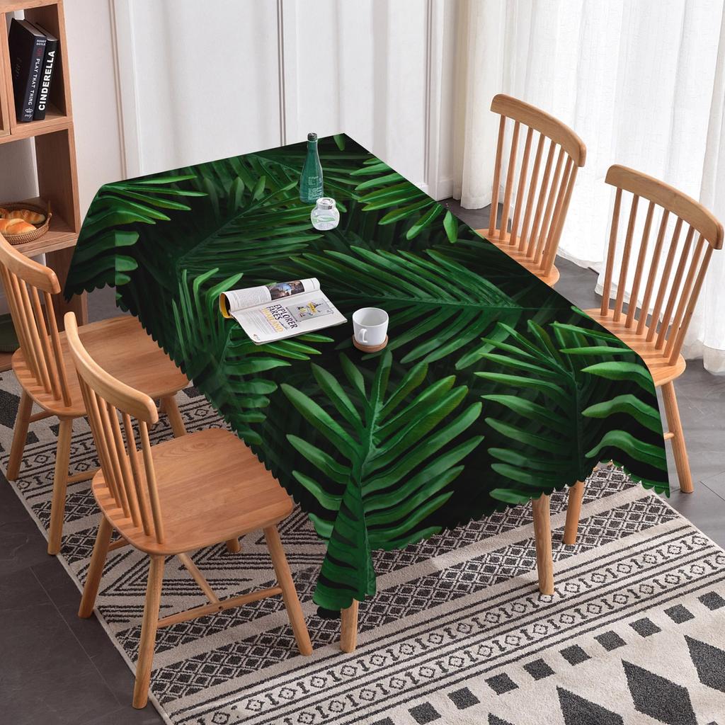 Tropical Palm Leaves Flowers Table Cloth Wedding Party Rectangle Waterproof Reusable Kitchen Tablecloth Camping Patio Decor