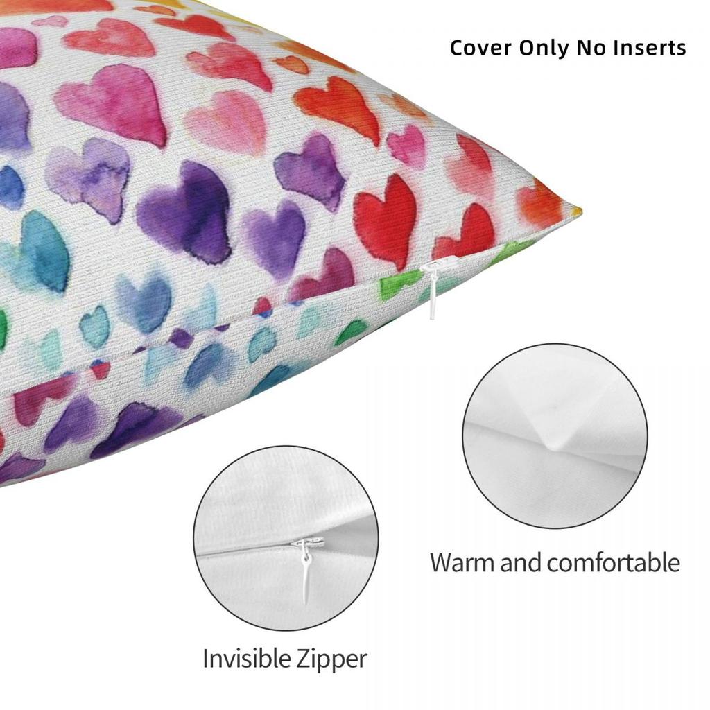 Rainbow Hearts Square Pillowcase Polyester Linen Velvet Pattern Zip Decor Pillow Case Sofa Seater Cushion Cover