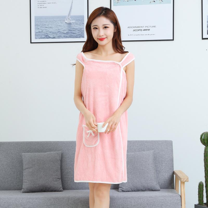 1pc Wearable Bath Towel Absorbent Quick Drying Bathrobe With Pockets Bow Decor Bath Wrap Towel Bathroom Supplies