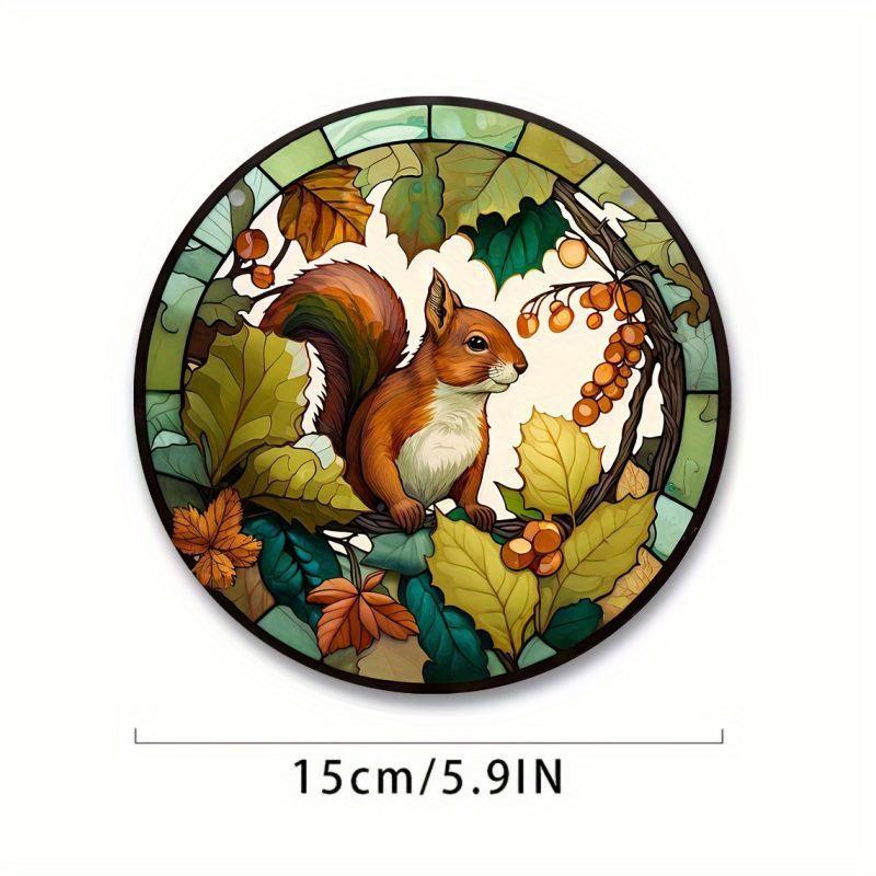 1pc 2d Flat Wood Animals Panda Print Stained Window Suncatcher Home Room Wall Decor Cat Pattern Wooden Sign - 20cm Round Wooden Hanging Pendant DIY