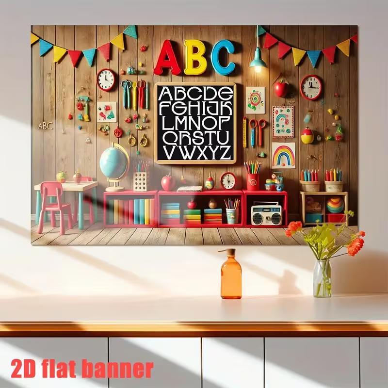 2D Kids Study Room Backdrop Educational Toys and ABC Letters Portrait Studio Background