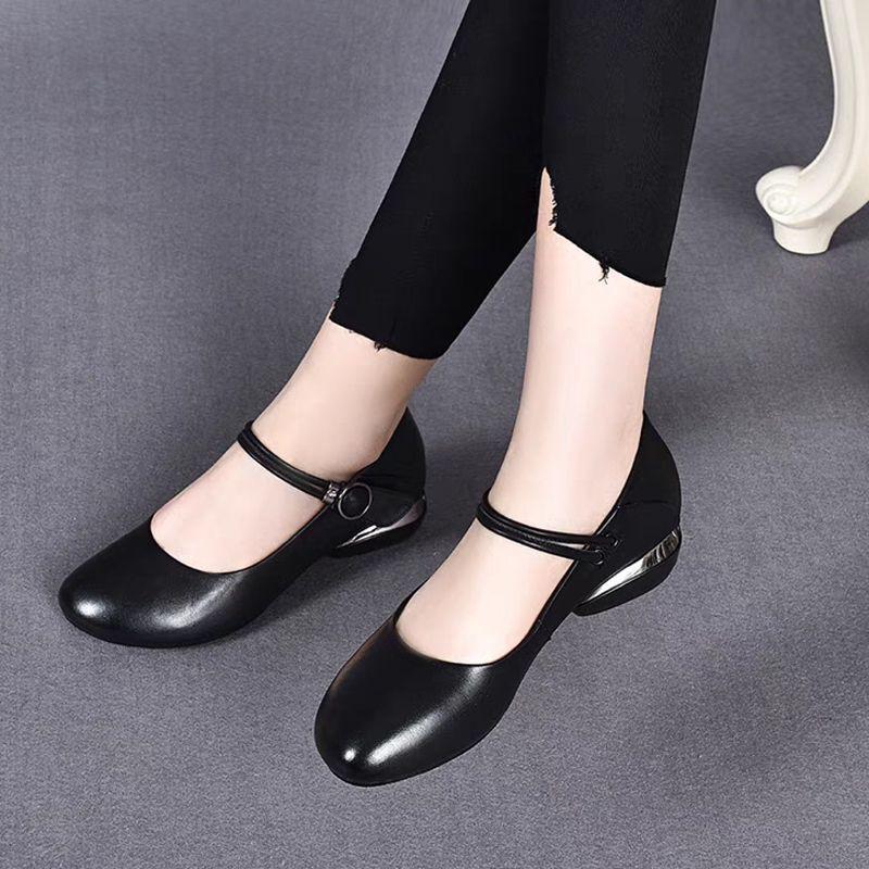 Женские туфли из натуральной мягкой кожи, летние 2025, новые, с открытым вырезом, на низком каблуке, кожаные туфли на мягкой подошве, женские весенне-осенние туфли-балетки для мамы